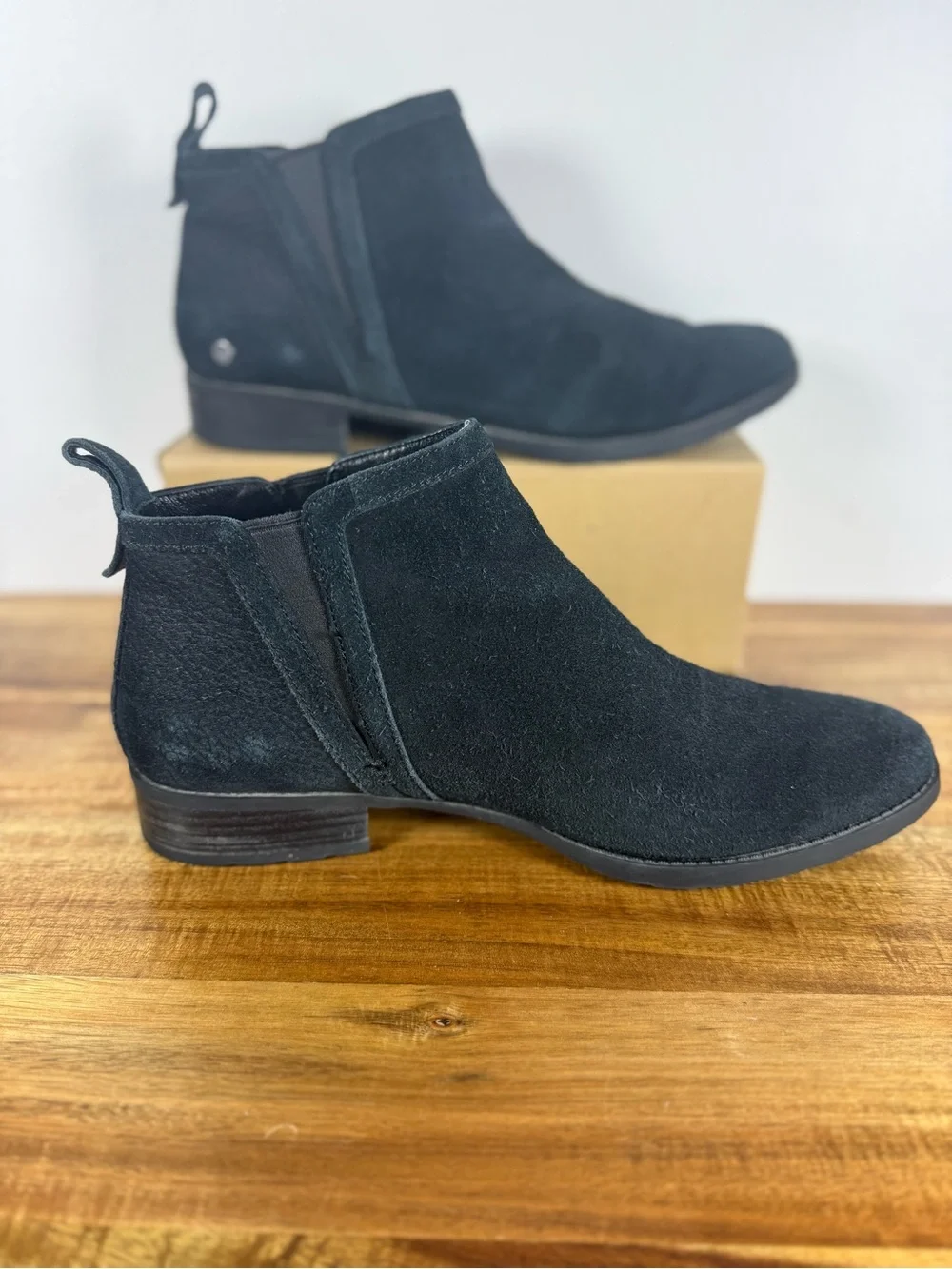 UGG McClaire Black Suede Stacked Block Heel Ankle Boots Size 11